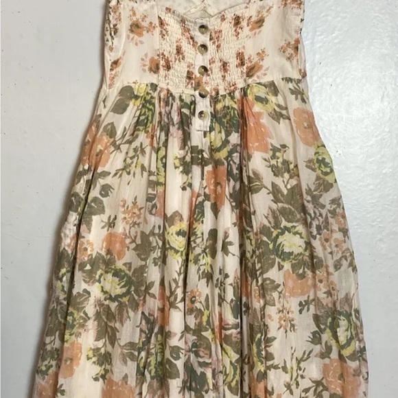 Free People Ivory Floral Love You Midi Dress sz S Smocked Back Peasant A-Line - Picture 5 of 9